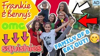 FAMILY OF 8 EAT OUT AT FRANKIE amp BENNYS😋  FREE SQUISHIES [upl. by Omland]