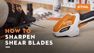 STIHL HSA 26  How to sharpen the shrub shear blades  Instruction [upl. by Karlise653]