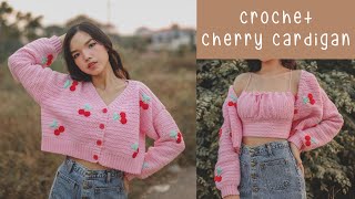 Crochet Crop Cherry Cardigan Tutorial  Chenda DIY [upl. by Sifan704]