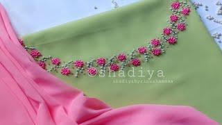 Hand embroidery ring knot flower design for kurti salwar neckneckline embroidery [upl. by Yrral221]