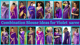 Violet Saree Blouse Combination  Violet Colour Saree Contrast Blouse [upl. by Yatnoed]