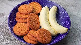 5 mins Fireless Cooking  Instant Dessert Recipe With Banana amp Biscuit  Banana Ladoo Recipe  Yummy [upl. by Aprilette]