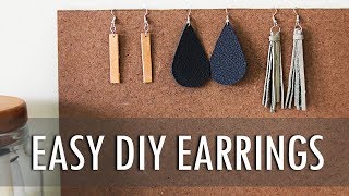 DIY  3 Easy Leather Earrings [upl. by Erbua]