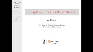 Probastats  Chapitre 7 Lois usuelles continues [upl. by Thibaud]