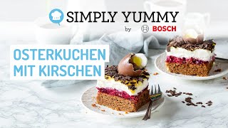 Osterkuchen vom Blech mit Eierlikör und Kirschen 🍰  SIMPLY YUMMY [upl. by Yrnehnhoj202]