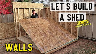 How to build a storage shed  Walls  Part 2  Plans available [upl. by Aratnahs]