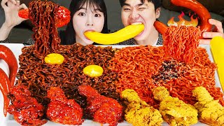 ASMR MUKBANG 직접 만든 불닭볶음면 양념치킨 소세지 먹방 amp 레시피 SAUSAGES AND FIRE NOODLES EATING [upl. by Attolrac]