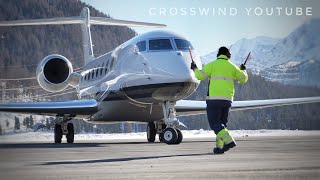 Gulfstream G650ER  Valley Landing and Takeoff  Engadin Airport  12012020 [upl. by Nyrak]