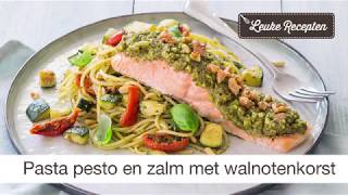 Pasta pesto en zalm met walnotenkorst [upl. by Tierney]