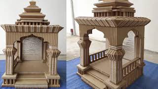 Ecofrindly ganesh decoration idea  Ganpati temple making by using cardboard  how to make Makhar [upl. by Ahsenroc]