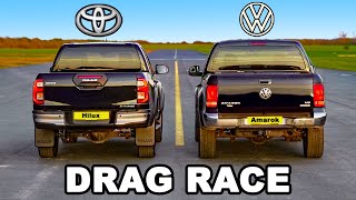 New Toyota Hilux v VW Amarok DRAG RACE [upl. by Giardap8]