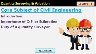 Quantity Surveying and Valuation Estimation and Costing  Lecture  1 [upl. by Barth]