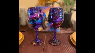 Alcohol Ink on Wine Glasses Step by Step Tutorial Watch Me Work [upl. by Ritter]