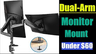 HUANUO Dual Monitor Mount  Aluminum Gas Spring Arm HOLDS UP TO 32quot Monitor [upl. by Pardo136]