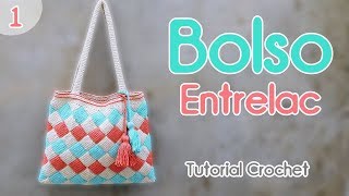 Bolso crochet entrelac punto tunecino Tejido en redondo muy fácil y sin costuras  parte 1 [upl. by Smallman]