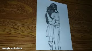 Easy cute hugging couple drawing  pencil sketch [upl. by Adnaral]