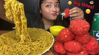 MASALA MAGGI AND CHEETOS CHEESE BALLS WITH CHEESE SAUCE 🍝 BIG BITES MUKBANG  FOOD EATING VIDEOS [upl. by Anauj787]