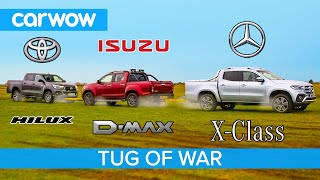 Mercedes XClass vs Toyota Hilux vs Isuzu DMax Pickup TUG OF WAR [upl. by Schramke]