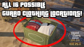 ALL 16 POSSIBLE GUARD CLOTHING LOCATIONS FOR CAYO PERICO GATHER INTELSCOPE OUT GTA 5 ONLINE DLC [upl. by Eyahs108]