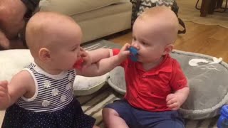 Twin Babies Fight Over Pacifiers [upl. by Atenek879]