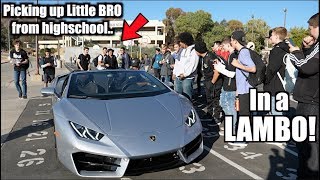 Picking up little bro from High School in LAMBORGHINI [upl. by Konstantin767]