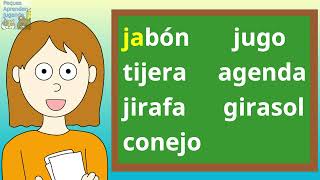 Sílabas ja je ji jo ju ge gi para niños Uso de la letra g y de la j Peques Aprenden Jugando [upl. by Iretak]