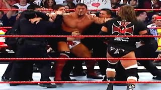 The brawl between Batista and Triple H Before WrestleMania 21 March282005 WWE RAW [upl. by Ahsikram]